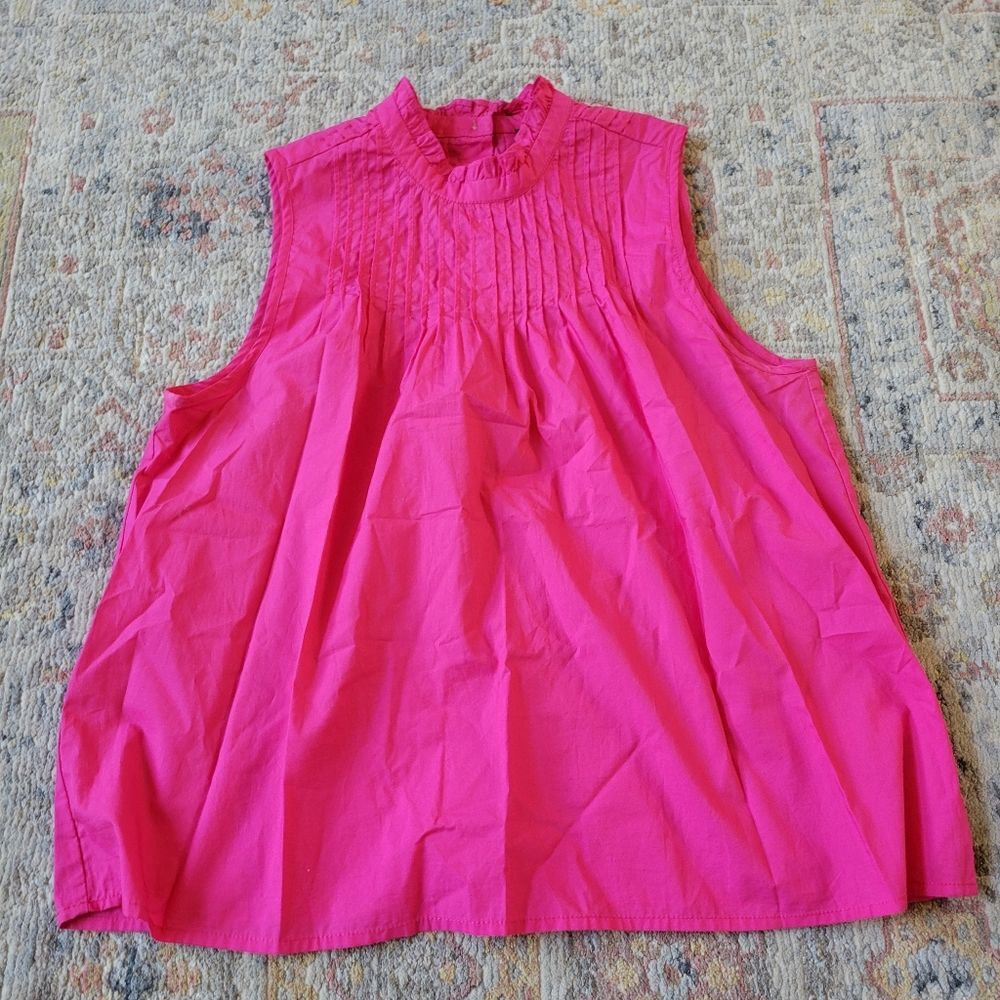J.Crew Pintuck Pink Cotton Poplin Top